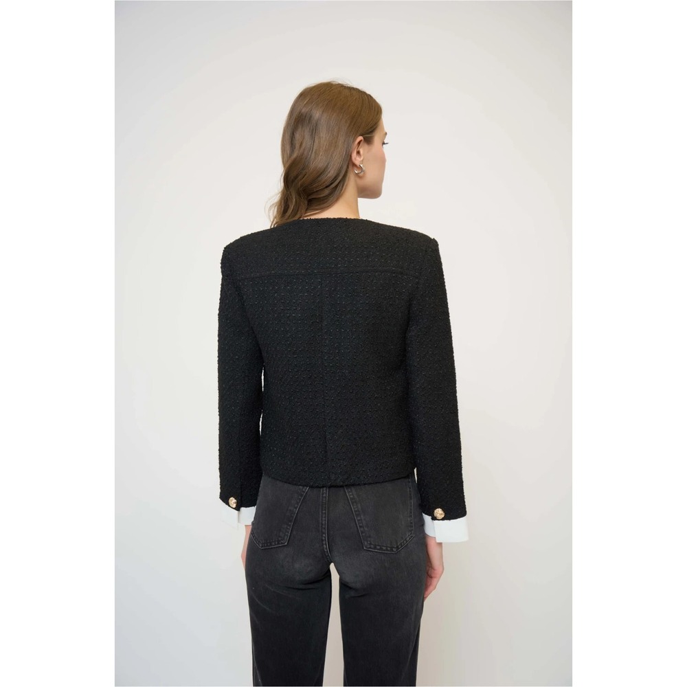 NWT Central Park West Coco Tweed Jacket L Black Cropped Gold Buttons Blazer $285 - Picture 5 of 9